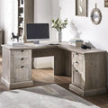 L-Shaped Farmhouse Wood Computer Desk with Charging Station Drawers Storage