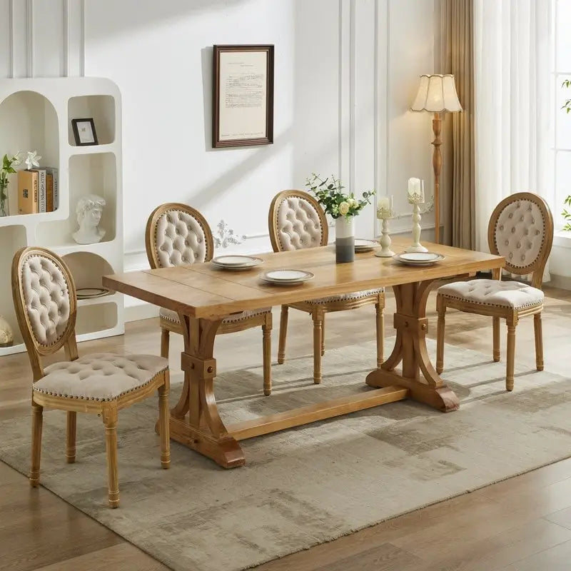 Set di 6 sedie da pranzo francesi Louis con schienale ovale trapuntato a bottoni e bordi con borchie