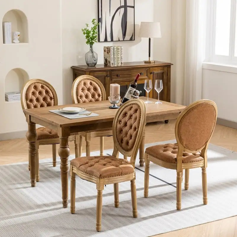 Set di 6 sedie da pranzo francesi Louis con schienale ovale trapuntato a bottoni e bordi con borchie