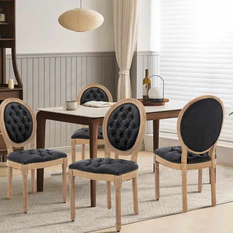 French Louis Button-Tufted Oval Back Dining Chair Nailhead Trim Set of 6