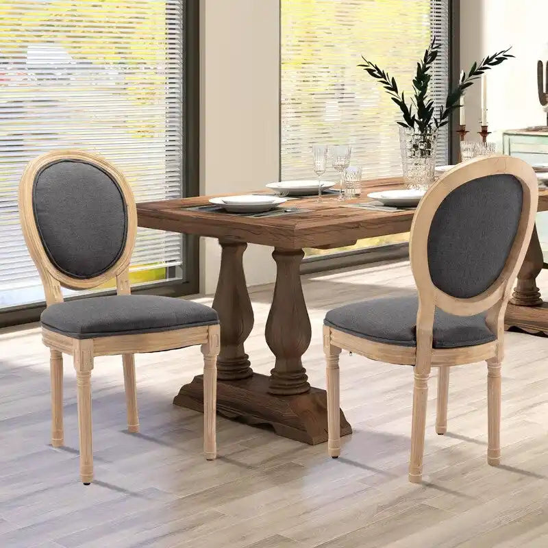 French Louis Button-Tufted Oval Back Dining Chair Nailhead Trim Set of 6