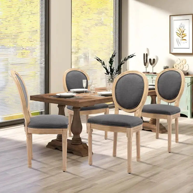 French Louis Button-Tufted Oval Back Dining Chair Nailhead Trim Set of 6
