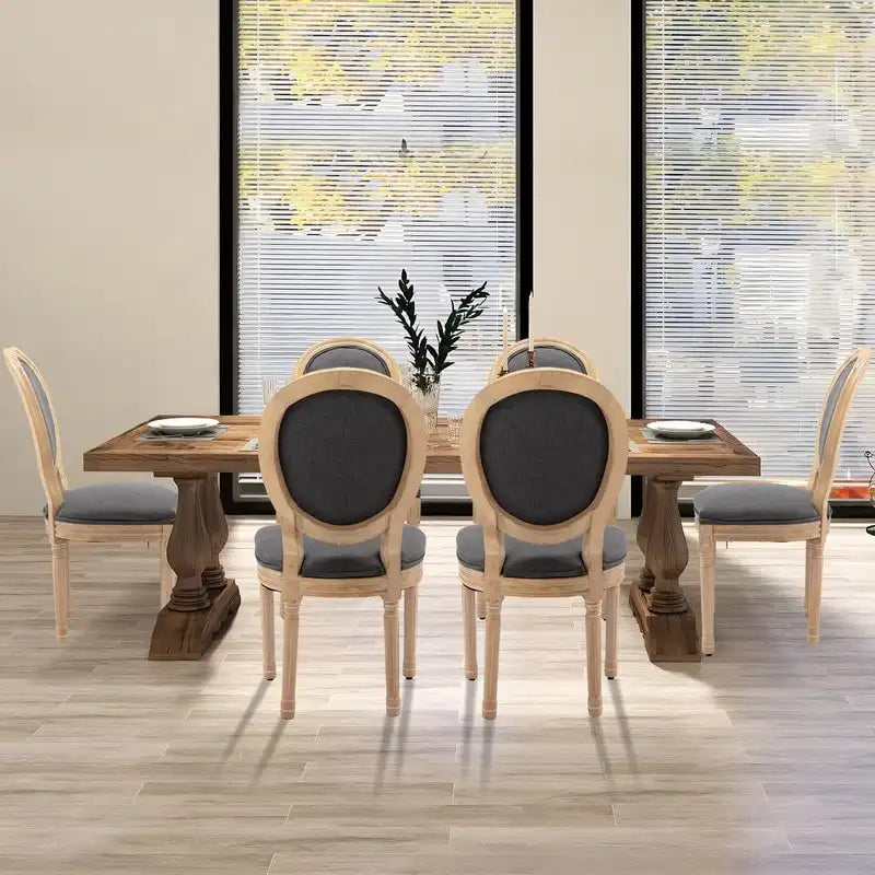 French Louis Button-Tufted Oval Back Dining Chair Nailhead Trim Set of 6