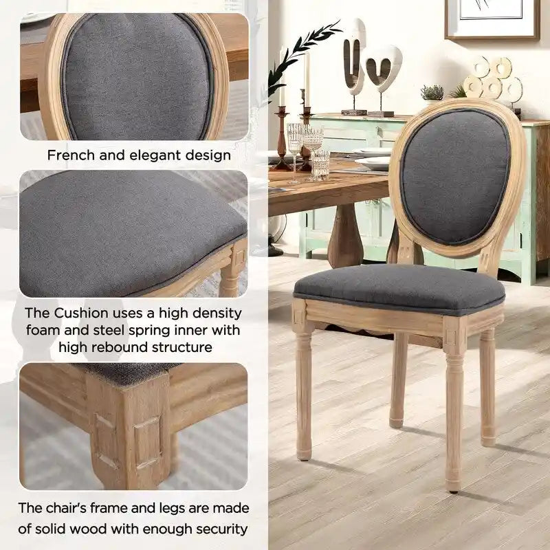 French Louis Button-Tufted Oval Back Dining Chair Nailhead Trim Set of 6
