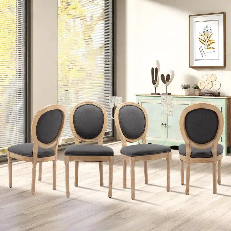 French Louis Button-Tufted Oval Back Dining Chair Nailhead Trim Set of 6