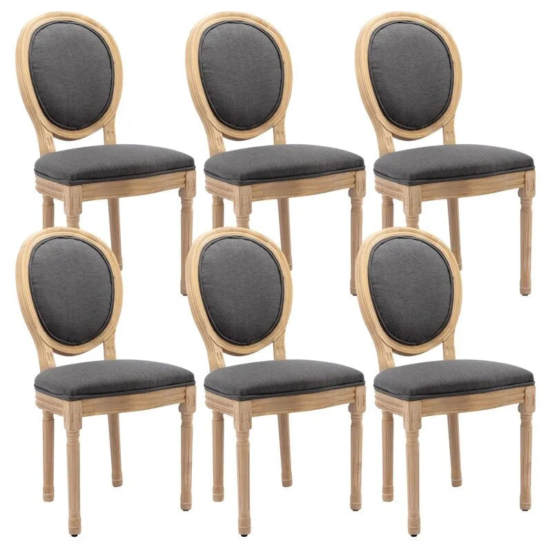 French Louis Button-Tufted Oval Back Dining Chair Nailhead Trim Set of 6