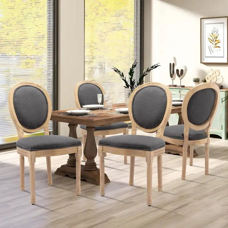 French Louis Button-Tufted Oval Back Dining Chair Nailhead Trim Set of 6