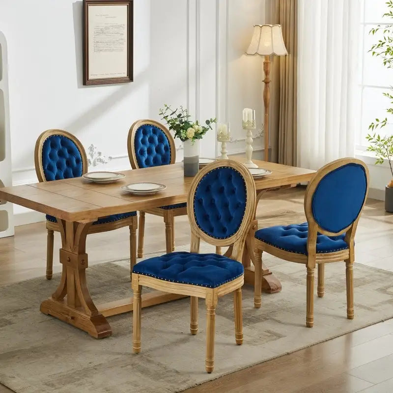French Louis Button-Tufted Oval Back Dining Chair Nailhead Trim Set of 6