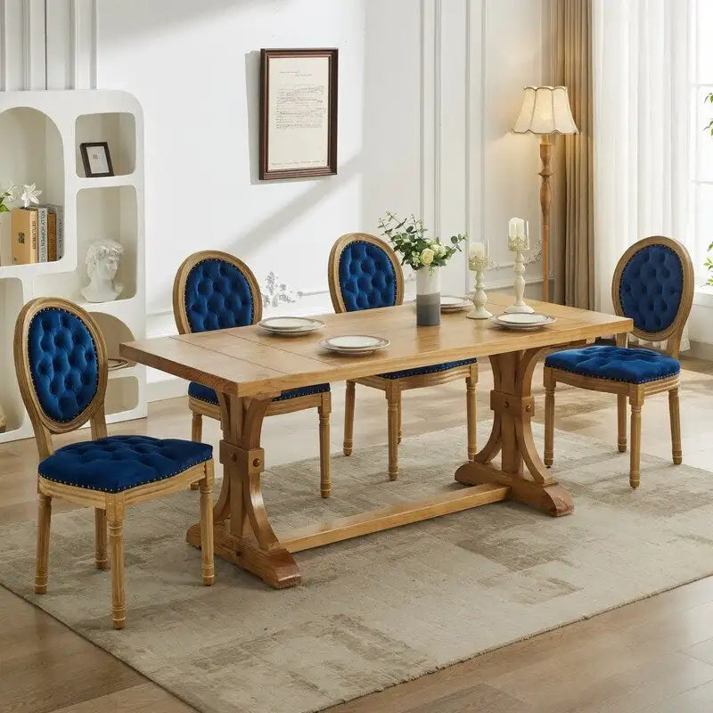 French Louis Button-Tufted Oval Back Dining Chair Nailhead Trim Set of 6
