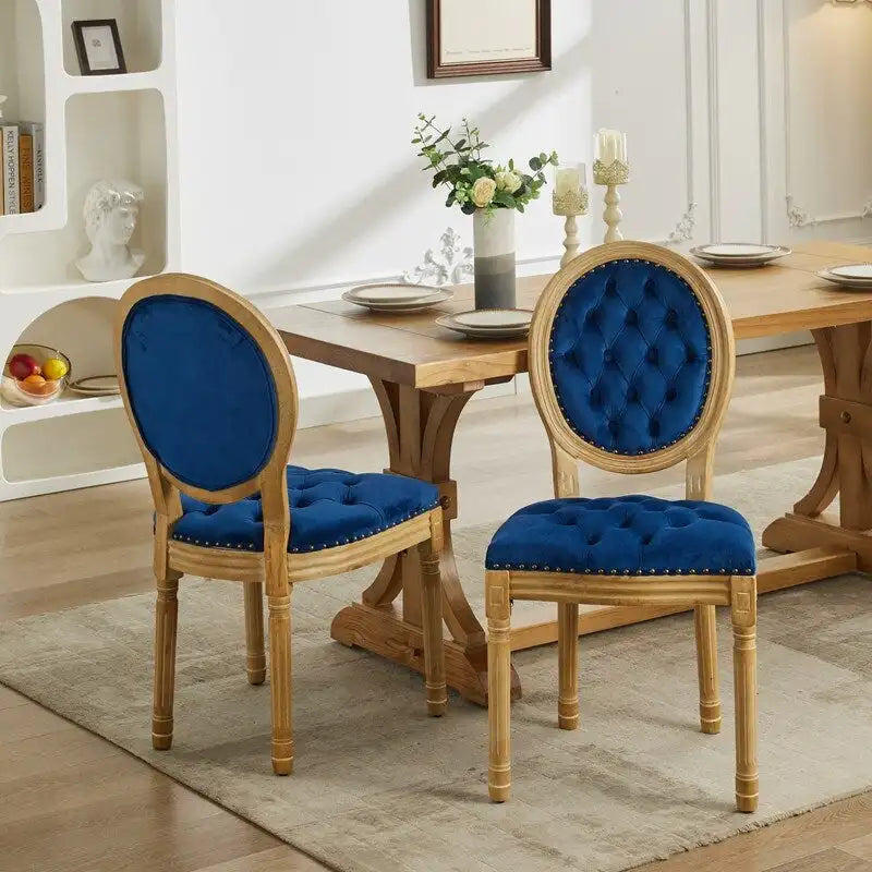 French Louis Button-Tufted Oval Back Dining Chair Nailhead Trim Set of 6