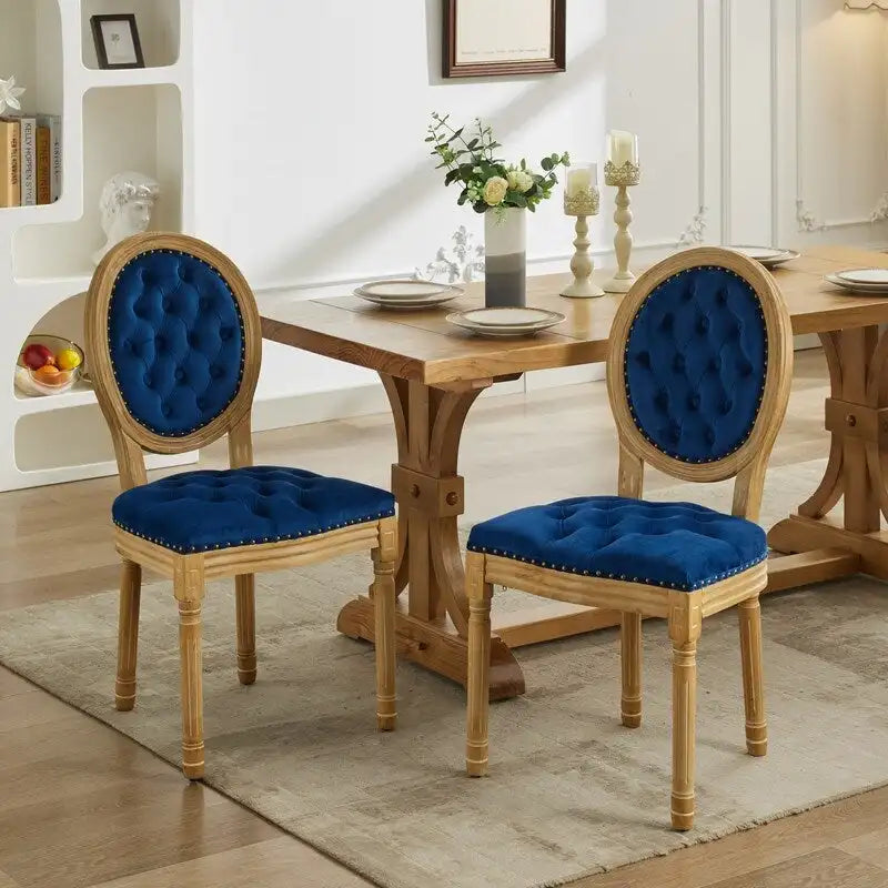 French Louis Button-Tufted Oval Back Dining Chair Nailhead Trim Set of 6