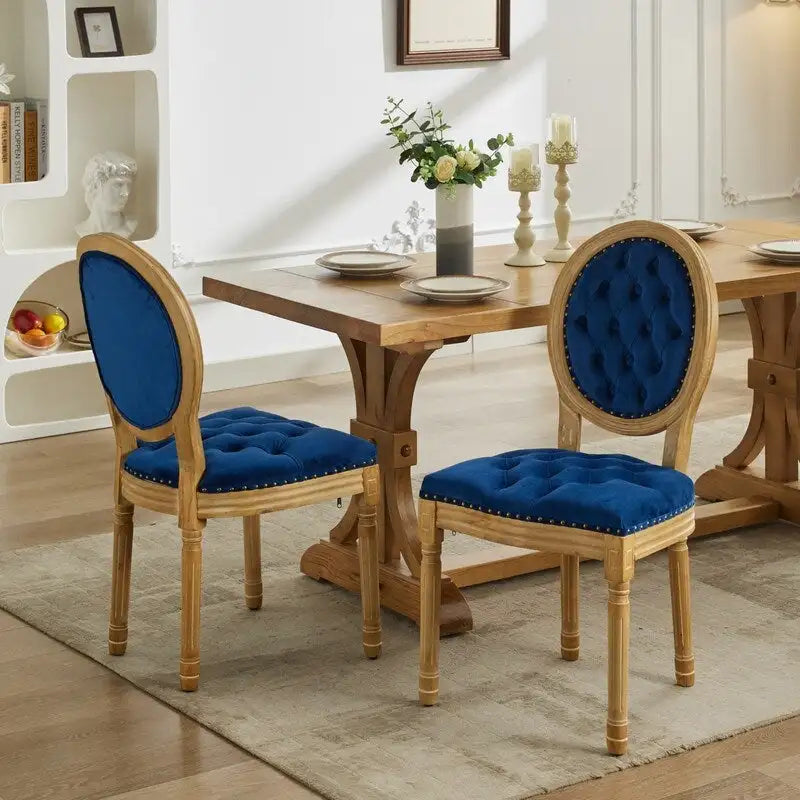 French Louis Button-Tufted Oval Back Dining Chair Nailhead Trim Set of 6