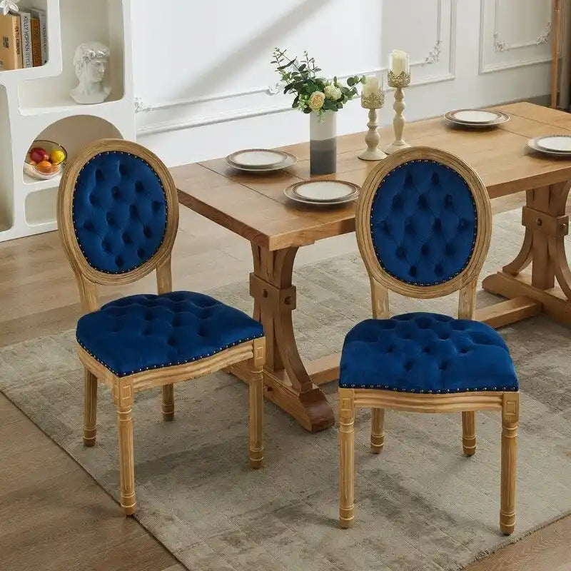 French Louis Button-Tufted Oval Back Dining Chair Nailhead Trim Set of 6