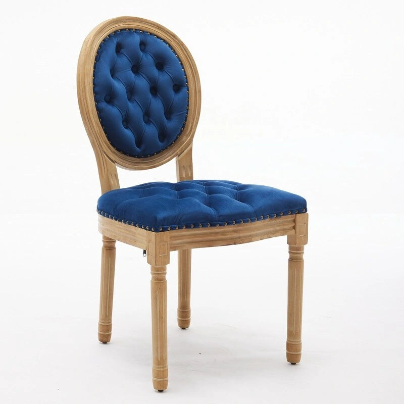 French Louis Button-Tufted Oval Back Dining Chair Nailhead Trim Set of 6