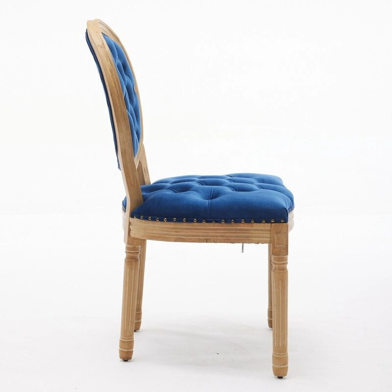 French Louis Button-Tufted Oval Back Dining Chair Nailhead Trim Set of 6
