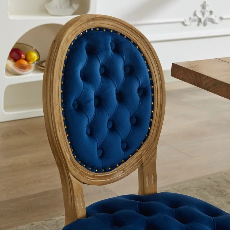 French Louis Button-Tufted Oval Back Dining Chair Nailhead Trim Set of 6