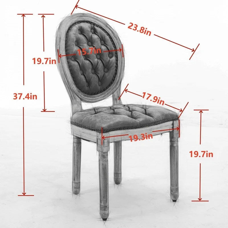 French Louis Button-Tufted Oval Back Dining Chair Nailhead Trim Set of 6