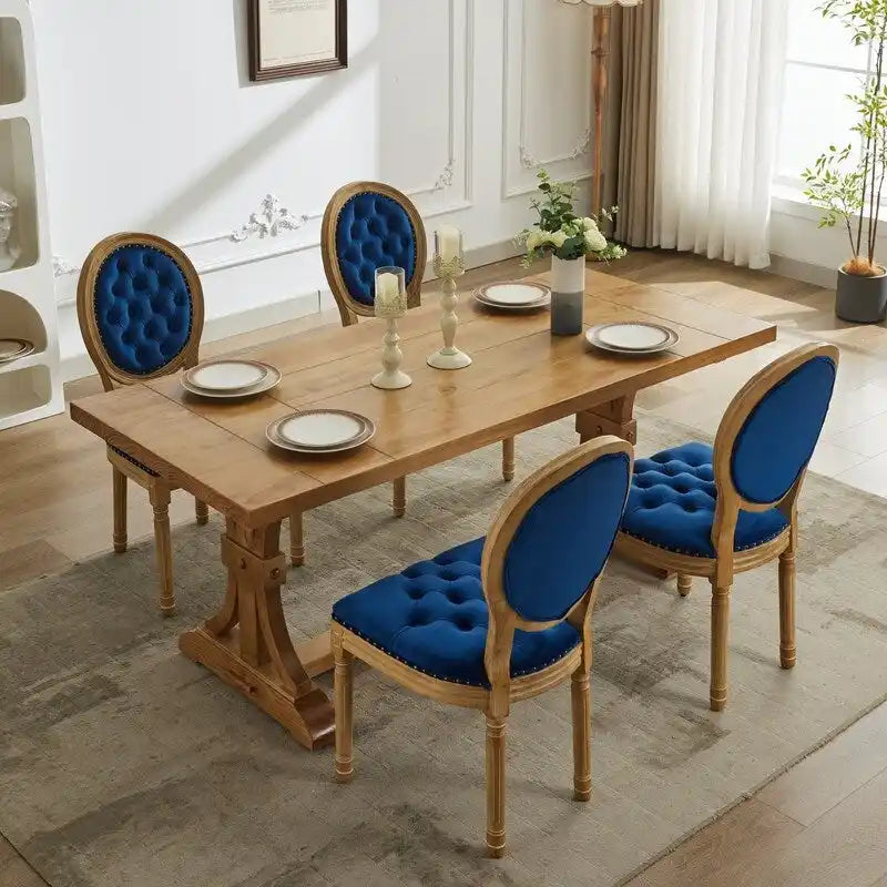French Louis Button-Tufted Oval Back Dining Chair Nailhead Trim Set of 6