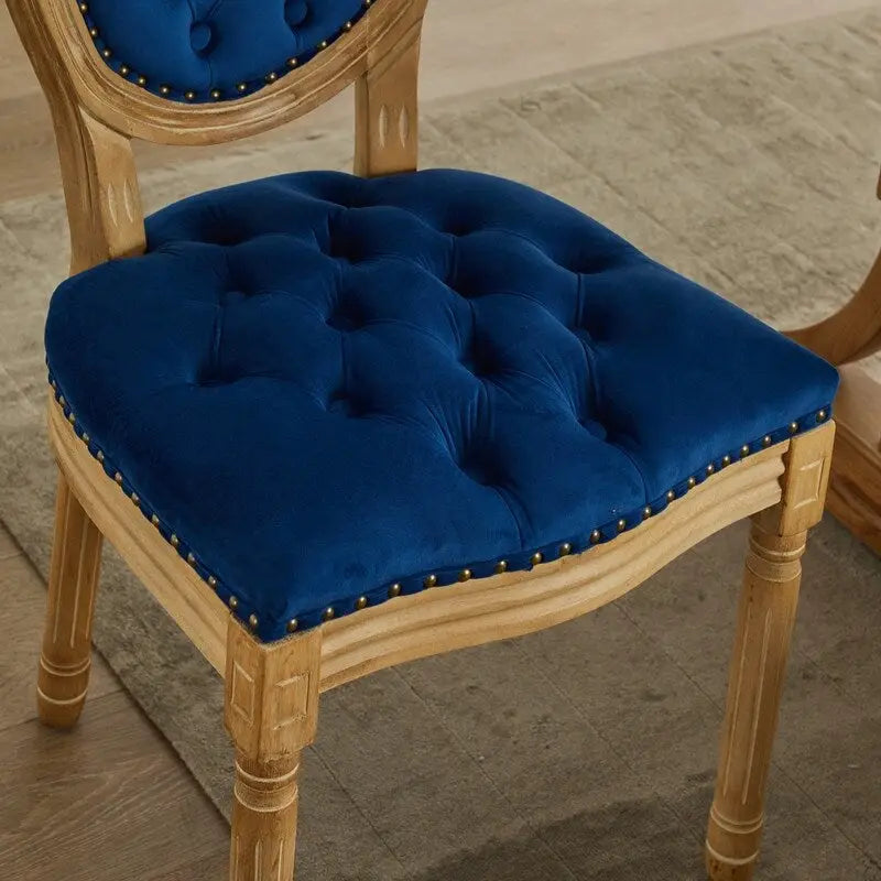 French Louis Button-Tufted Oval Back Dining Chair Nailhead Trim Set of 6