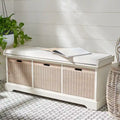 47-Inch Storage Bench Cushion Top 3 Wicker Basket Drawers Farmhouse Entryway
