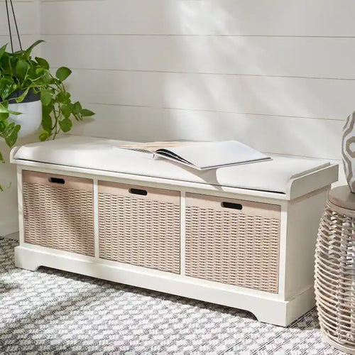 SAFAVIEH Fiorello 3-Drawer with Cushion Storage Bench - 47.3 W x 15 L x 19 H - 47Wx15Dx19H