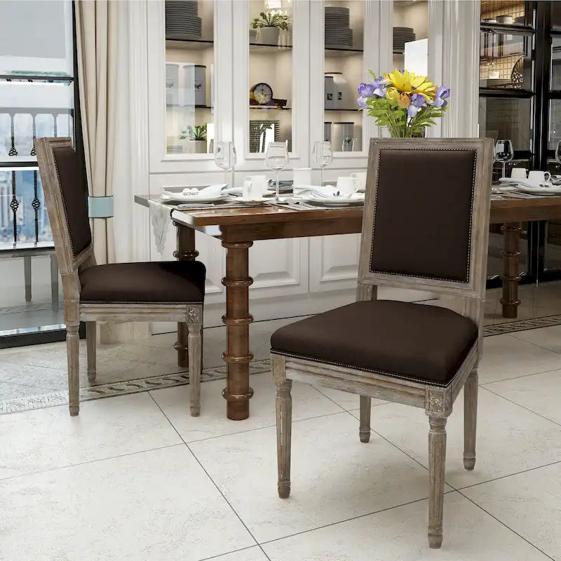 Sedia da pranzo tradizionale imbottita in tessuto, con gambe in legno effetto anticato, grigio-blu