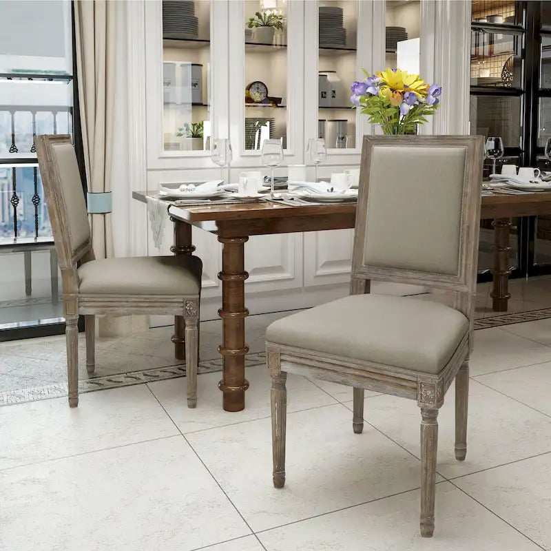 Sedia da pranzo tradizionale imbottita in tessuto, con gambe in legno effetto anticato, grigio-blu