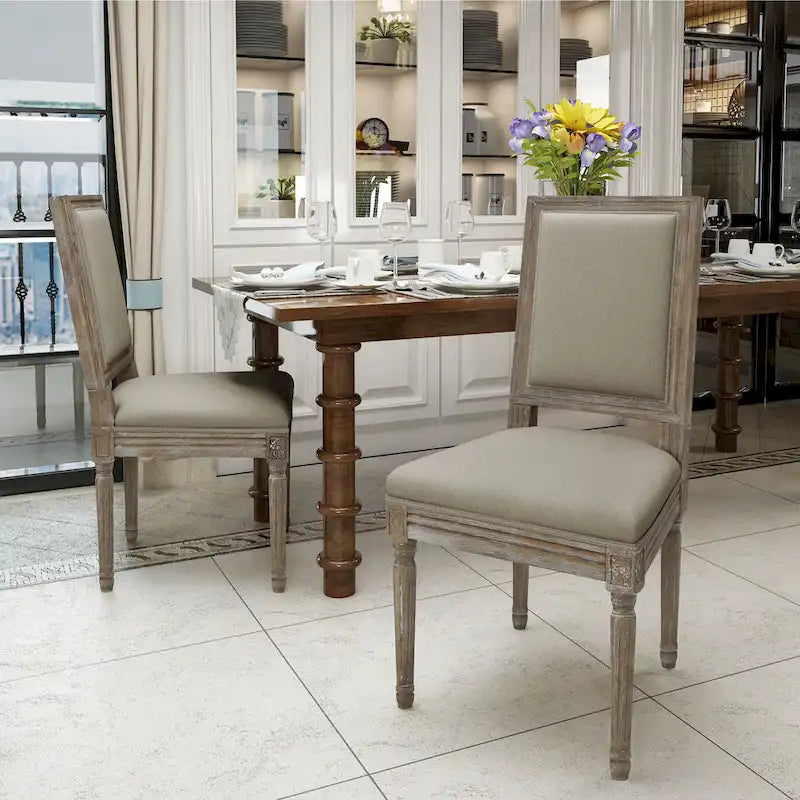 Sedia da pranzo tradizionale imbottita in tessuto, con gambe in legno effetto anticato, grigio-blu