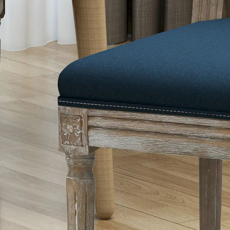 Traditional Upholstered Fabric Dining Chair Weathered Wood Legs Blue Grey