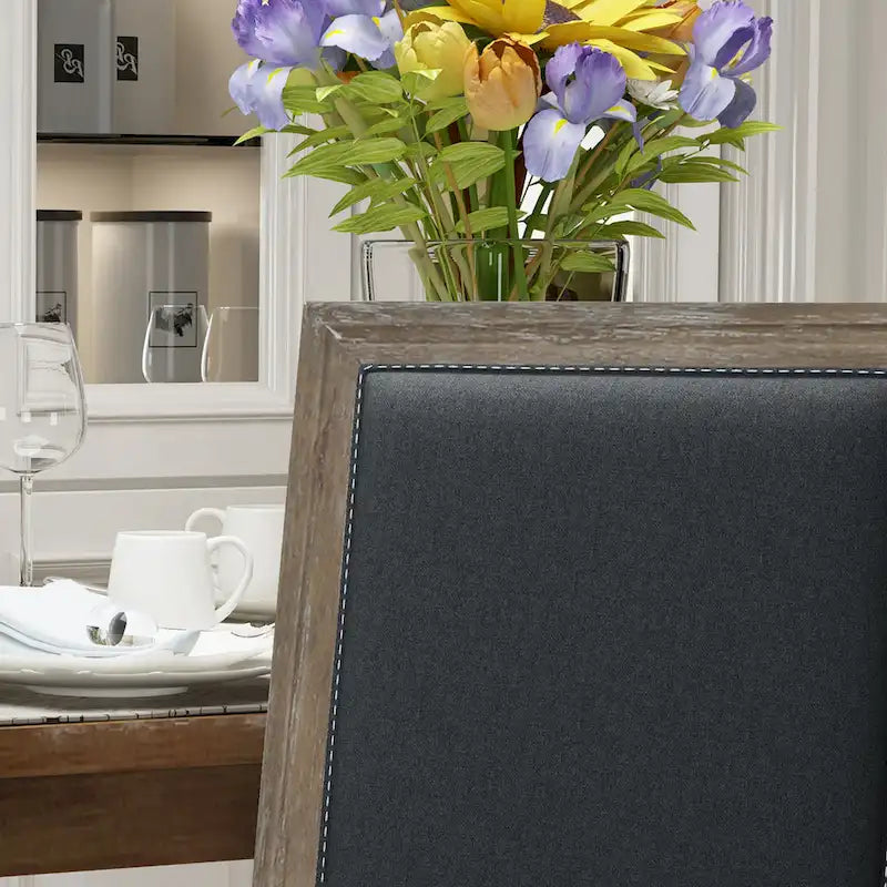 Traditional Upholstered Fabric Dining Chair Weathered Wood Legs Blue Grey