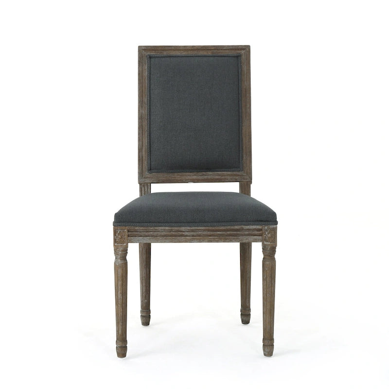 Traditional Upholstered Fabric Dining Chair Weathered Wood Legs Blue Grey