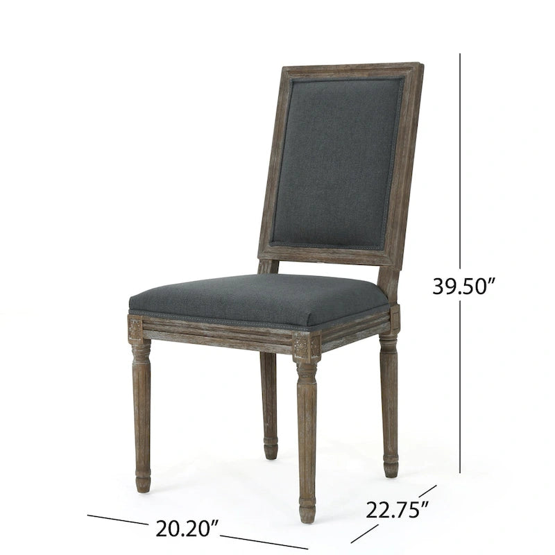 Traditional Upholstered Fabric Dining Chair Weathered Wood Legs Blue Grey