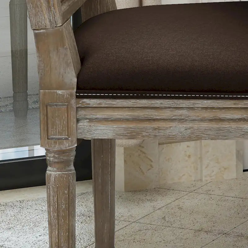 Traditional Upholstered Fabric Dining Chair Weathered Wood Legs Blue Grey
