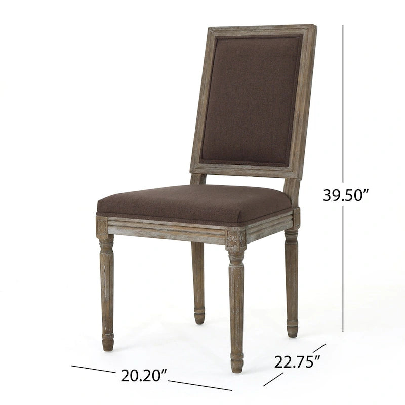 Traditional Upholstered Fabric Dining Chair Weathered Wood Legs Blue Grey
