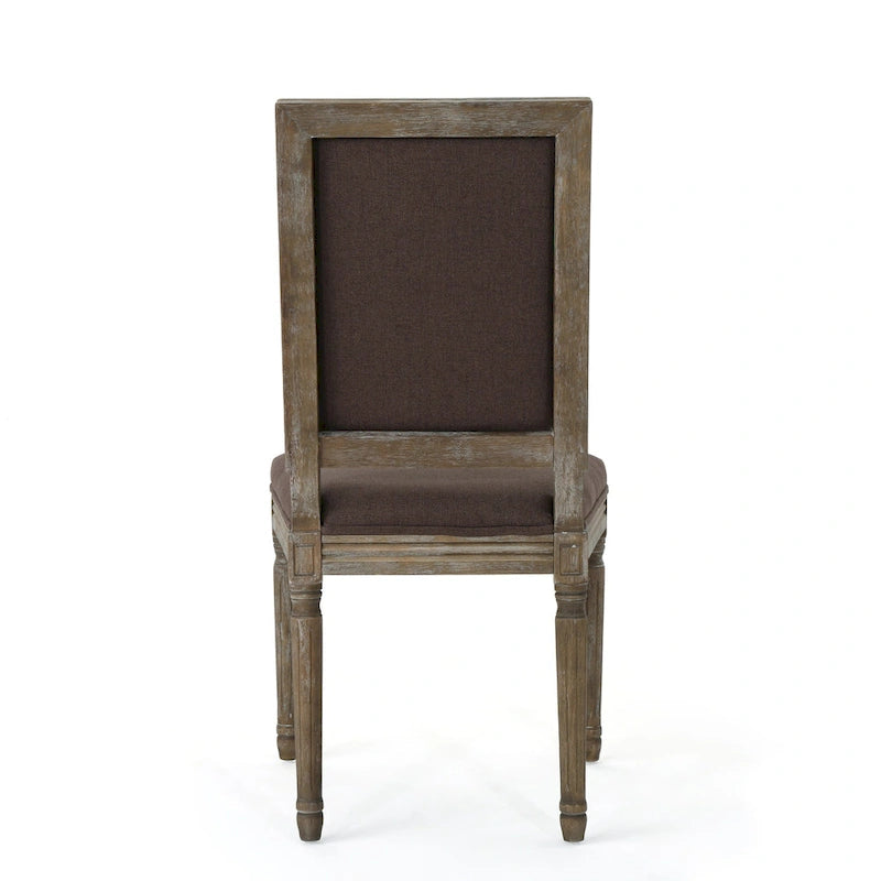 Traditional Upholstered Fabric Dining Chair Weathered Wood Legs Blue Grey