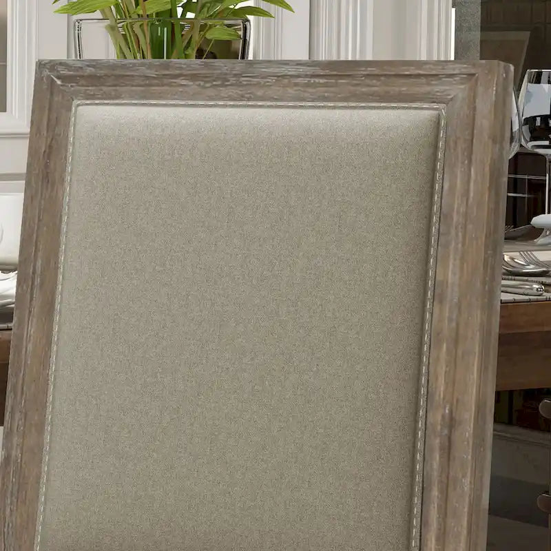 Traditional Upholstered Fabric Dining Chair Weathered Wood Legs Blue Grey