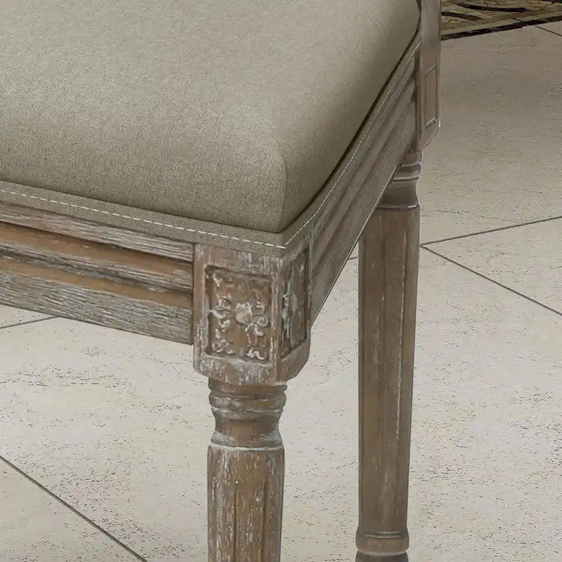 Traditional Upholstered Fabric Dining Chair Weathered Wood Legs Blue Grey