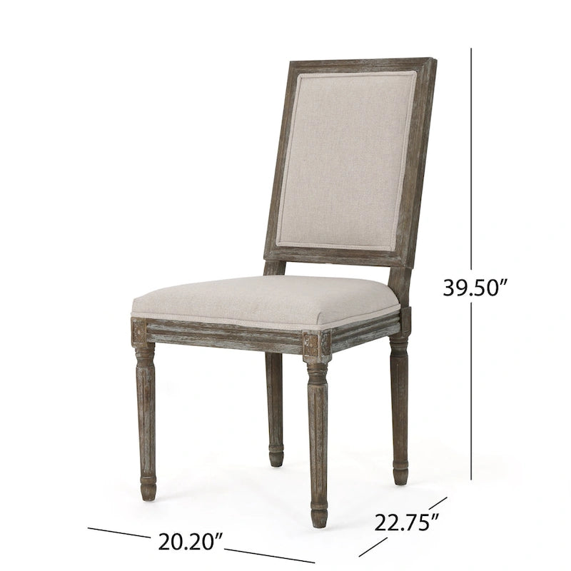 Traditional Upholstered Fabric Dining Chair Weathered Wood Legs Blue Grey