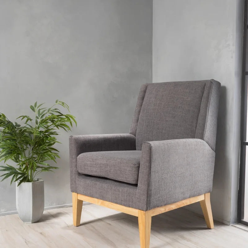 Poltrona decorativa imbottita moderna stile metà secolo, gambe in legno di betulla, multicolore