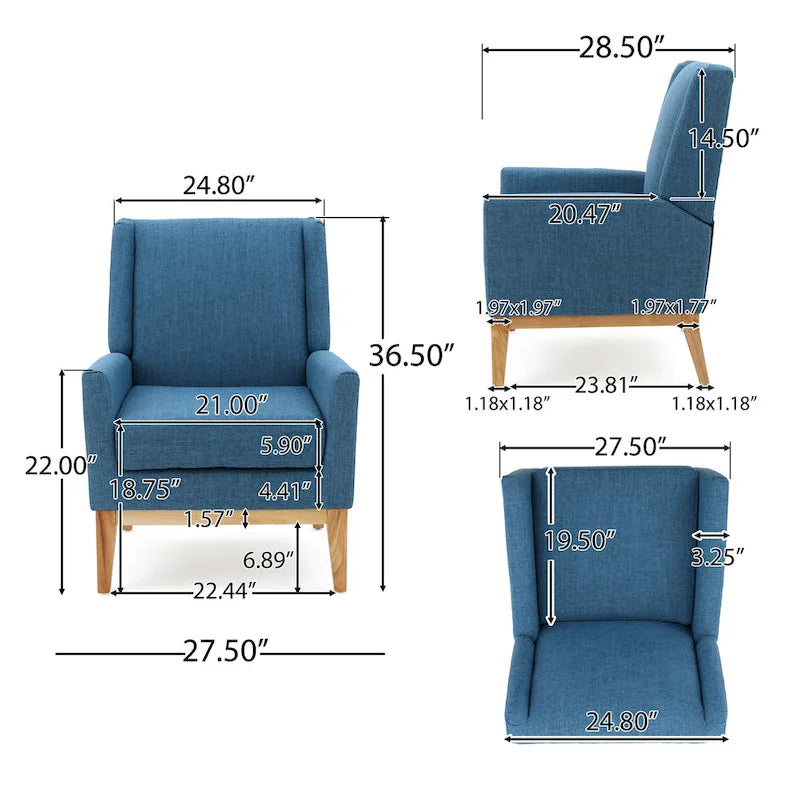 Gepolsterter Mid-Century-Akzentsessel mit Beinen aus Birkenholz, mehrfarbig