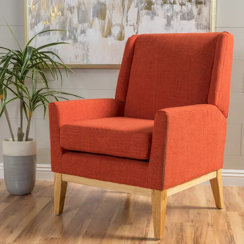 Gepolsterter Mid-Century-Akzentsessel mit Beinen aus Birkenholz, mehrfarbig