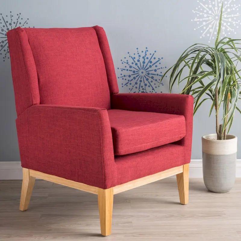 Gepolsterter Mid-Century-Akzentsessel mit Beinen aus Birkenholz, mehrfarbig