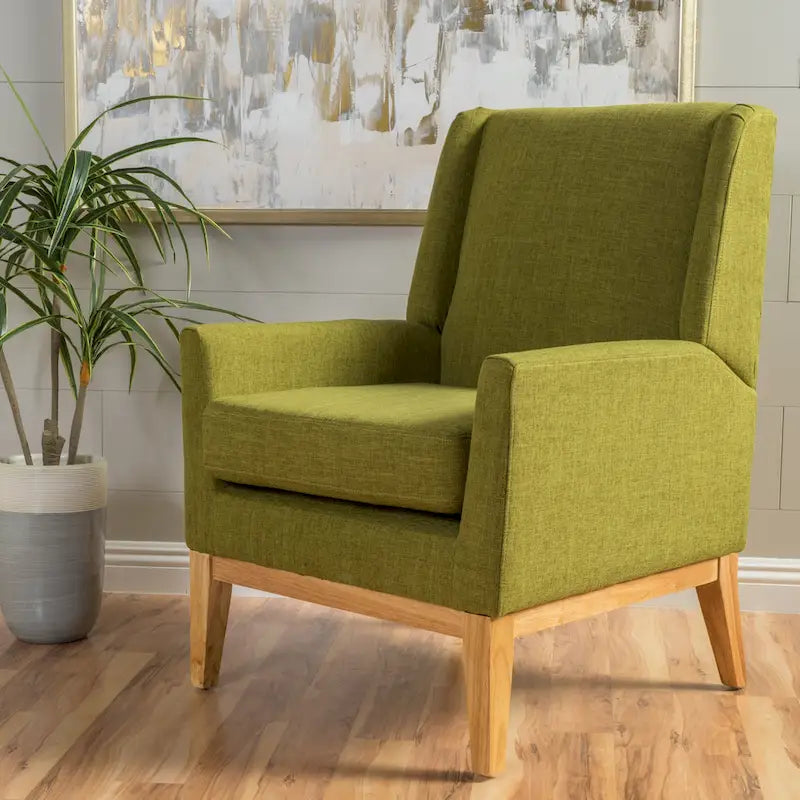 Gepolsterter Mid-Century-Akzentsessel mit Beinen aus Birkenholz, mehrfarbig