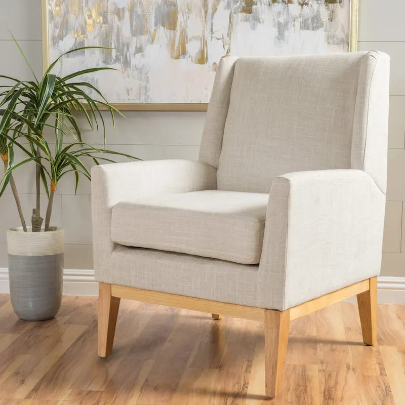 Gepolsterter Mid-Century-Akzentsessel mit Beinen aus Birkenholz, mehrfarbig