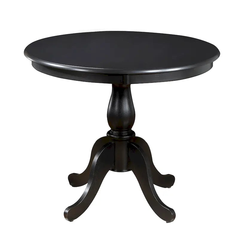 Tavolo da pranzo rotondo con base centrale, finitura anticata, legno MDF, espresso, nero e bianco