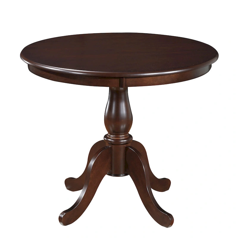 Tavolo da pranzo rotondo con base centrale, finitura anticata, legno MDF, espresso, nero e bianco