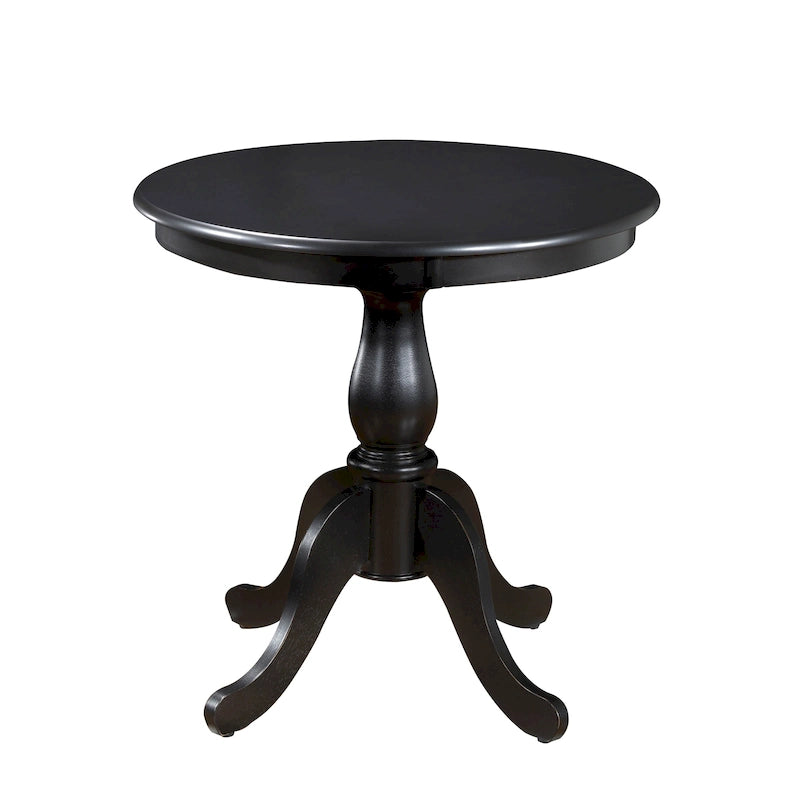 Tavolo da pranzo rotondo con base centrale, finitura anticata, legno MDF, espresso, nero e bianco
