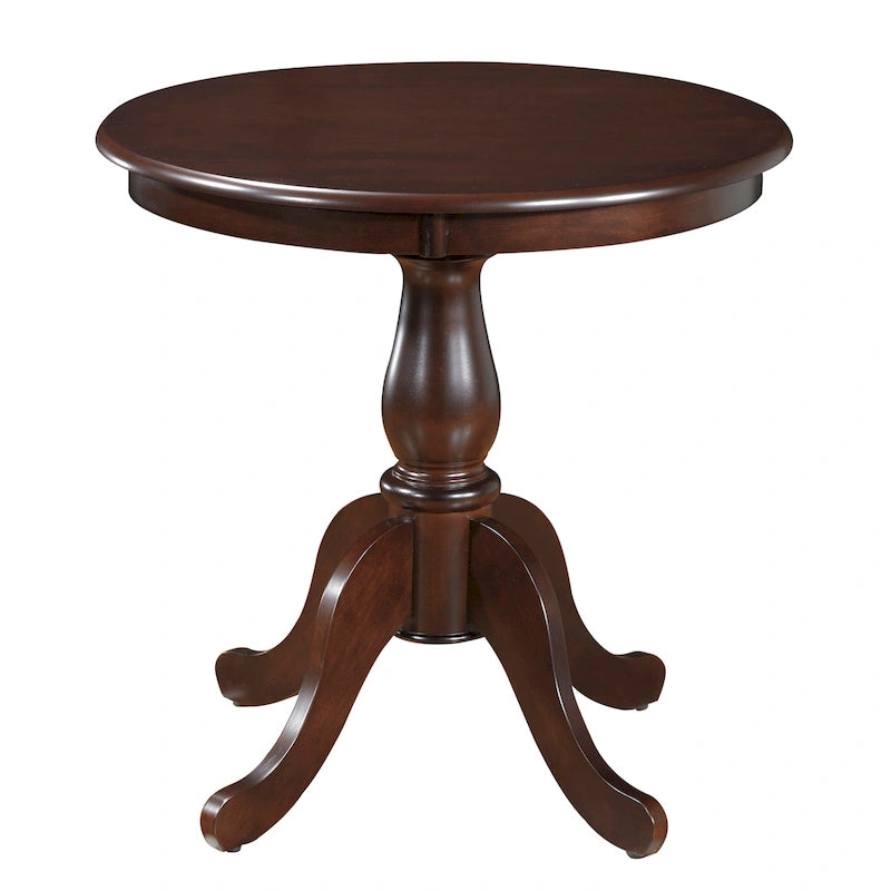 Tavolo da pranzo rotondo con base centrale, finitura anticata, legno MDF, espresso, nero e bianco