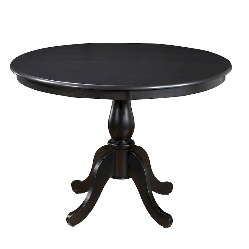Tavolo da pranzo rotondo con base centrale, finitura anticata, legno MDF, espresso, nero e bianco