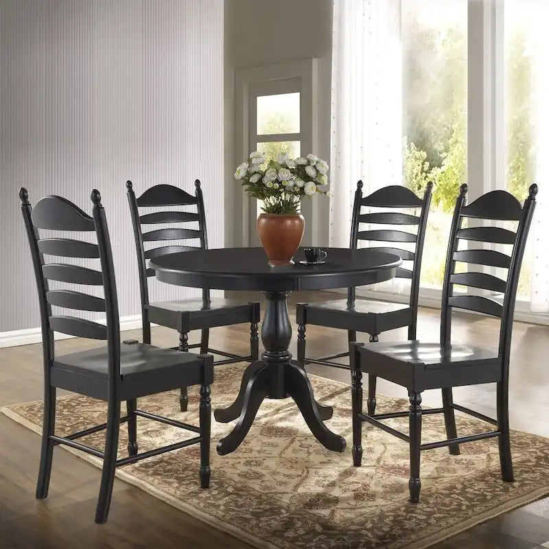 Round Pedestal Dining Table Antique Finish Wood MDF Espresso Black White